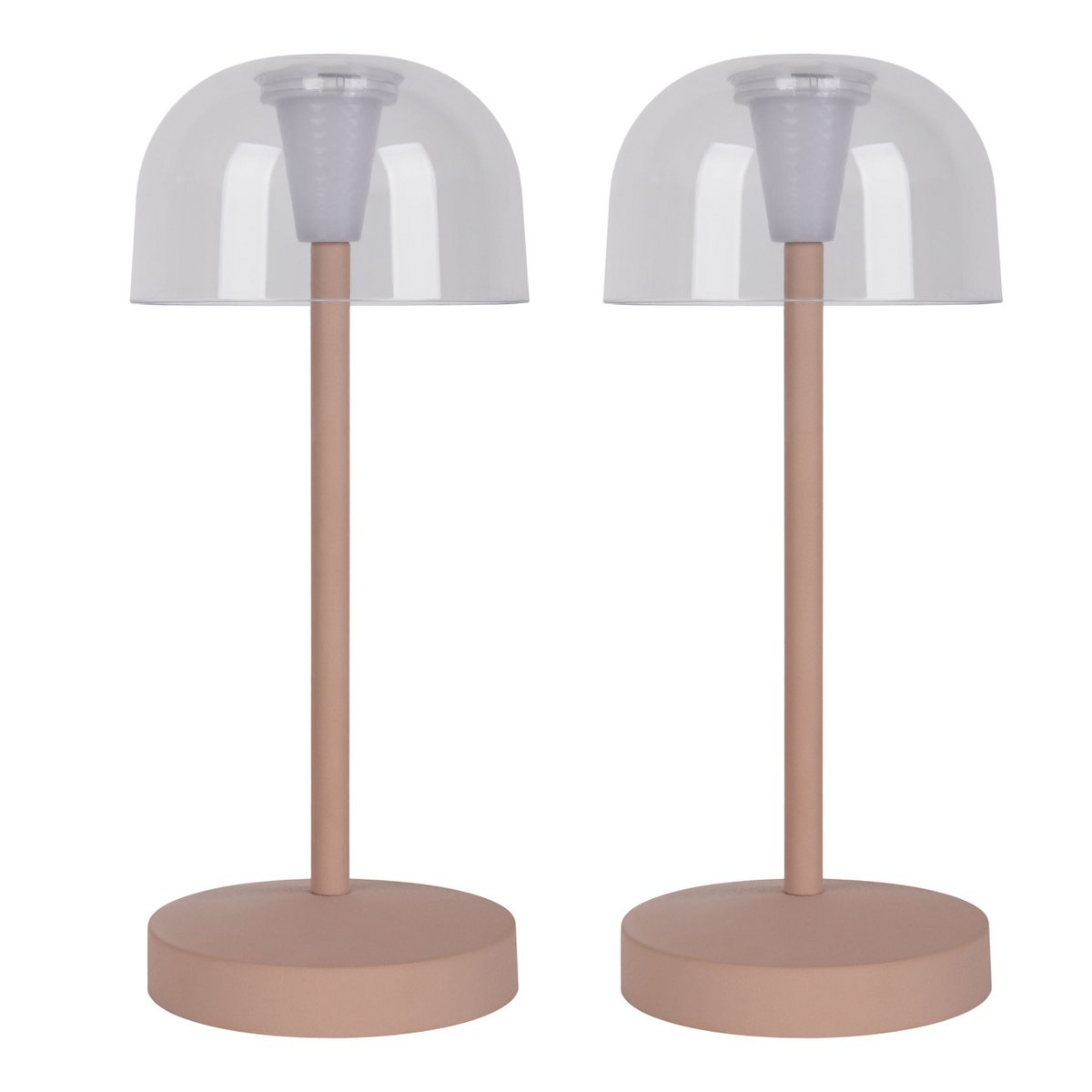 2-er Set LED battery table lamp "Gomba" for outside and inside, made of metal and plastic in Frosted Almond, 18.5 cm high