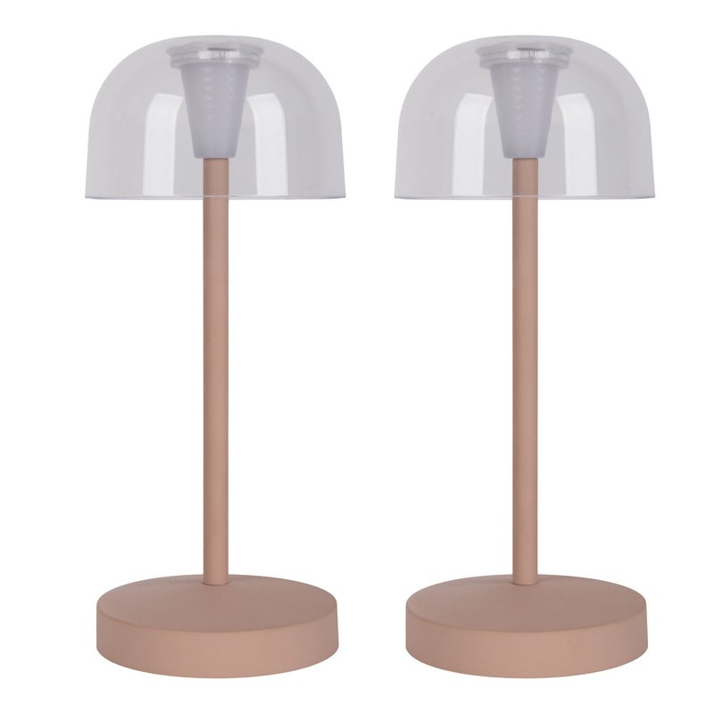 2-er Set LED battery table lamp "Gomba" for outside and inside, made of metal and plastic in Frosted Almond, 18.5 cm high