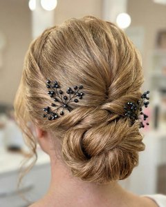Navy blue crystal hair pins with black wire