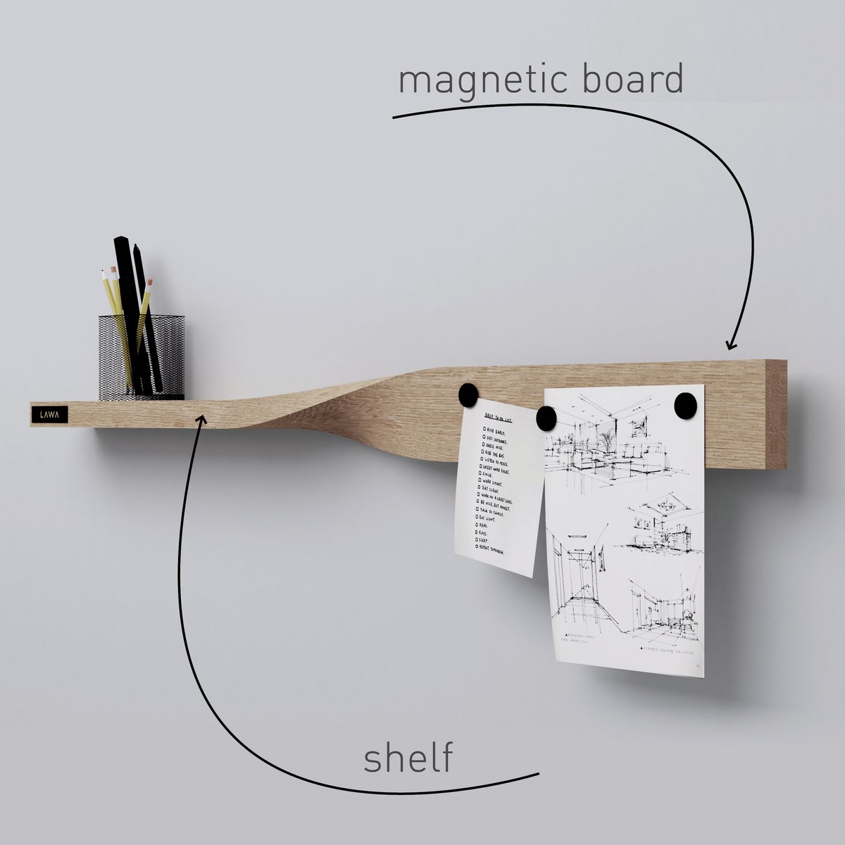 Magnetic Twist Shelf in Oak