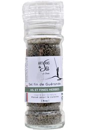 Fijn zout van Guérande met knoflook en fijne kruiden - 80gr oplaadbare molen - ambachtslieden van zout