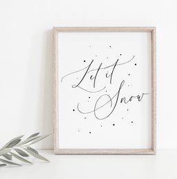 Kerst poster Let it snow, Kerst print sneeuwvlokken