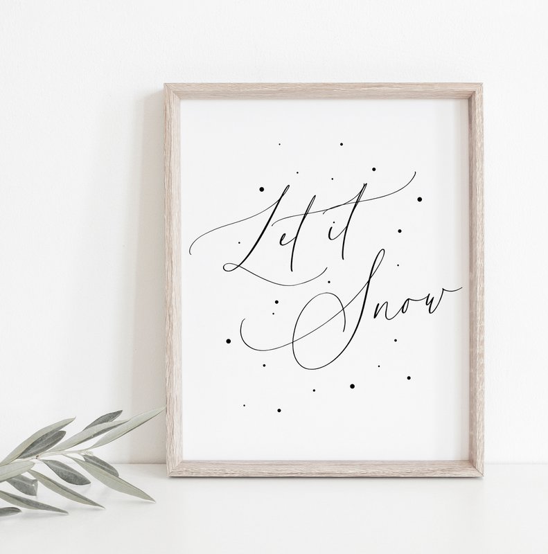 Kerst poster Let it snow, Kerst print sneeuwvlokken