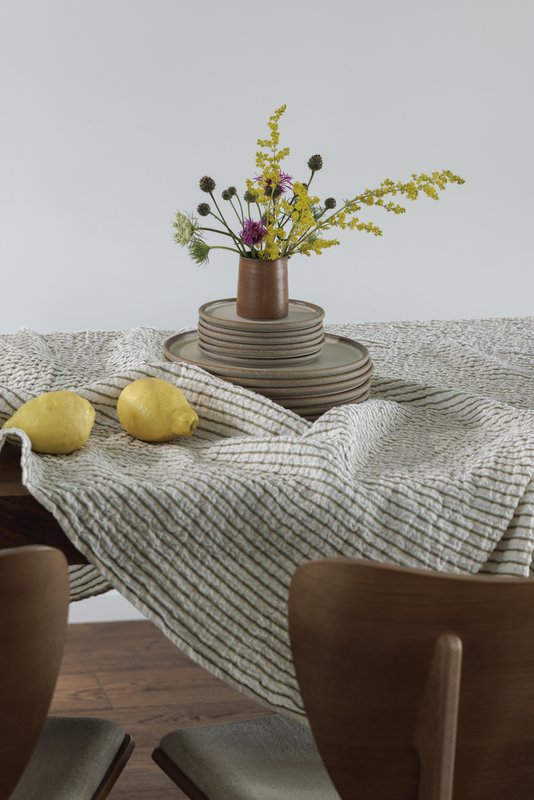 100% hør dug (250x145 cm) Grønne striber