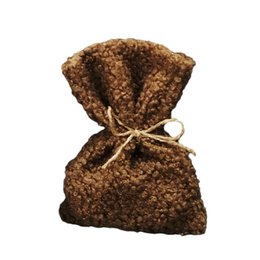 A taupe-colored, straight-shaped gift bag measuring 13x8cm, made of a textured, fuzzy material.