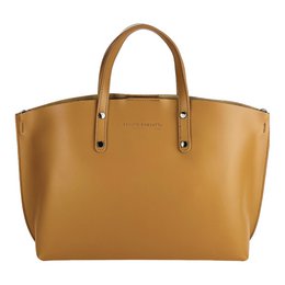RB1024S | Borsa Donna a Mano in Vera Pelle Made in Italy con tracolla removibile. Sacca grande interna estraibile. Accessori Canna di Fucile Lucido - Colore Cognac - Dimensioni: cm 48x31x11