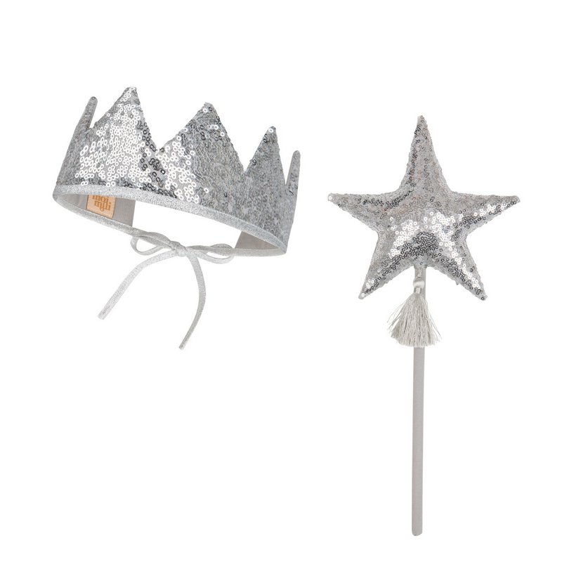 “Silver Sequins” Fairy-tale Crown and Wand Magic Set