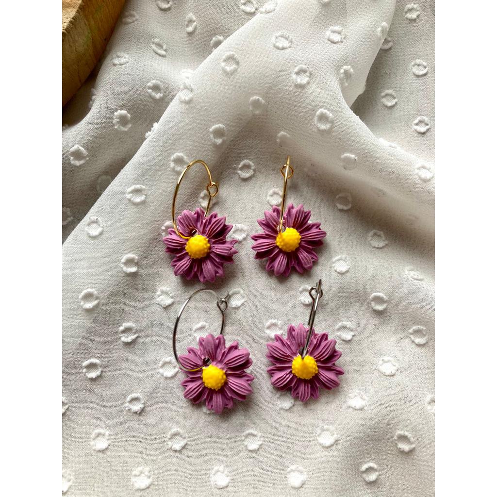 Clay Earrings Stainless Steel gold/silver 'Pink Flowers'