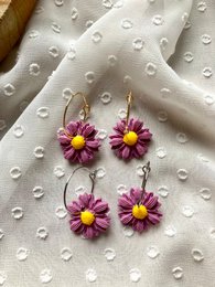 Clay Earrings Stainless Steel gold/silver 'Pink Flowers'
