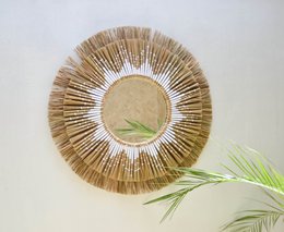 Zeegras spiegel met macrame details - Ambon wit ø70cm