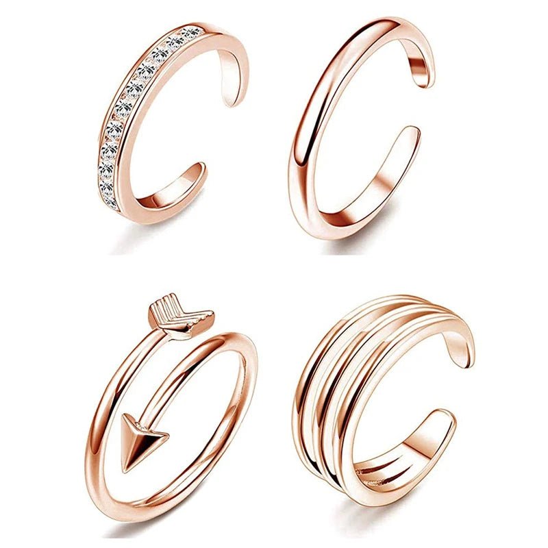 4 stk Simple legering krystal fodring Justerbar åbning tåring til kvinder pige sommer strandferie smykker fingerring