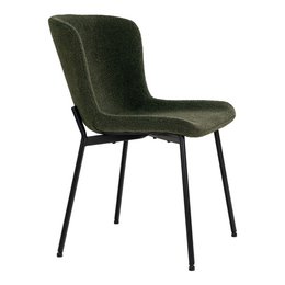 Maceda Dining Chair - Dark Green Bouclé, Black Legs - Set of 2
