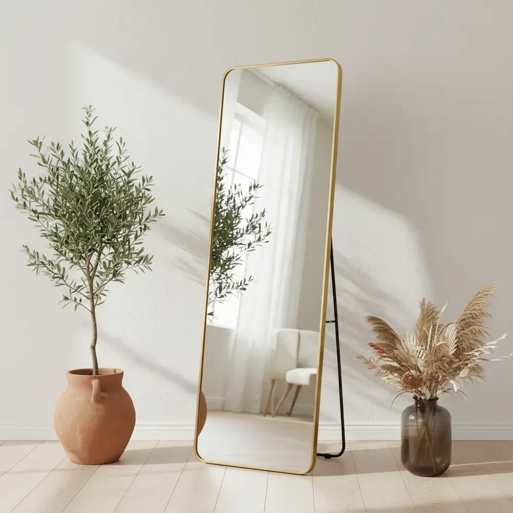 Pass Mirror Gold ze stojakiem 50x150 cm - Lustro stojące złote