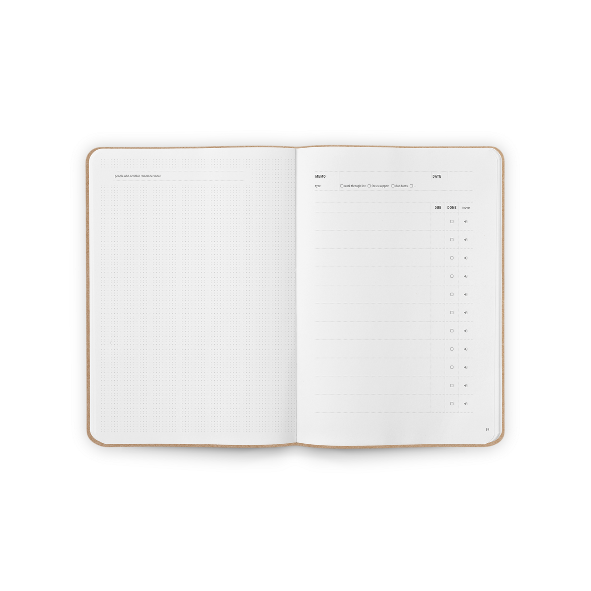 Cahier de papeterie d'organisation de mémos