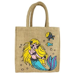 Domelo children handbag vegan jute shoulder bag Small girl handbag jute pocket depressed basket with mermaid girl carrying bag sweet toddler children's pocket jute bag as a cool gift