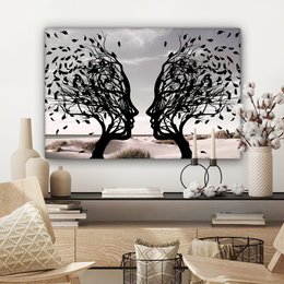 Canvas schilderij  - Wanddecoratie Bomen - Gezicht - Bladeren - Moderne kunst - Muurdecoratie woonkamer - Kamer decoratie modern - Abstracte schilderijen