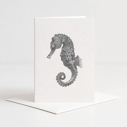 Kaart zeepaardje zwart-wit met envelop