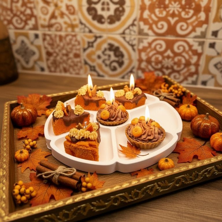 LAVURI Pittige Pompoen Dessertkaarsentaartset – 6 + 1