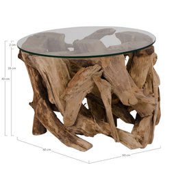 Grand Canyon Coffee Table - Coffee Table, glass with nature legs, Ø60x40 cm