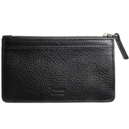 5 Porta Carte Di Credito In Pelle Martellata Con Zip Nero