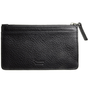 5 Credit Card Pebbled Leather Card Wallet With Zip Black