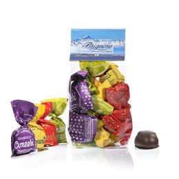 A small bag of assorted "Cuneesi" pralines, featuring a variety of colorful and individually wrapped chocolate candies.