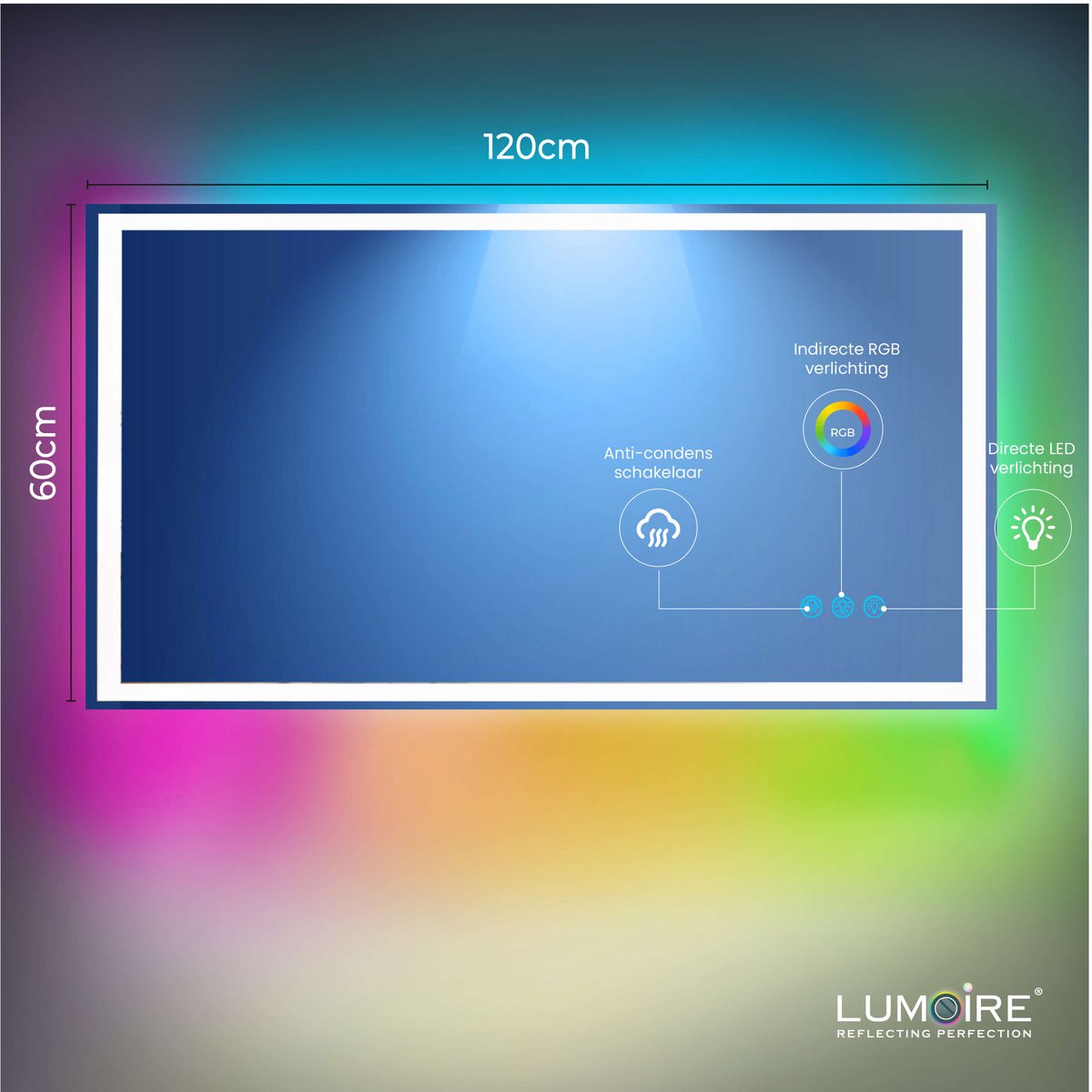 RGB-spiegel Lumoire Matrix horizontaal 120 cm