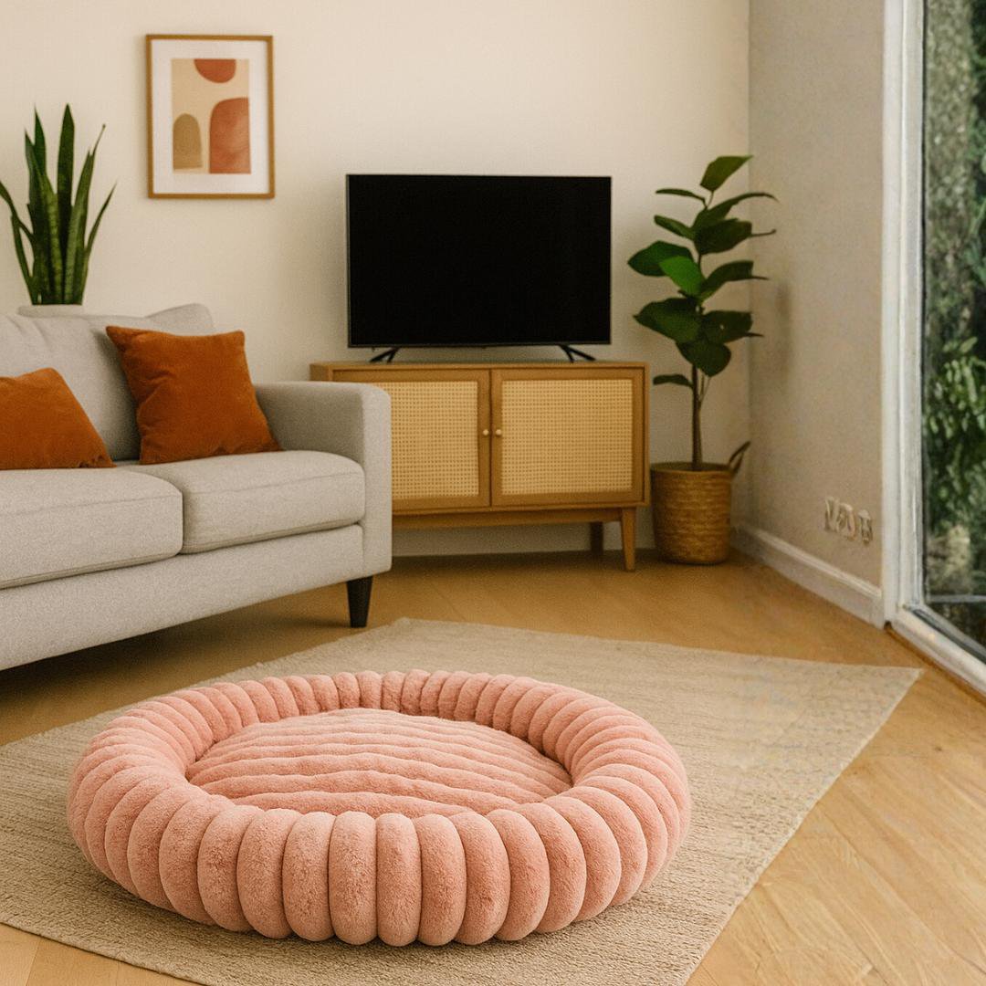Round Bed for Cats, Dogs, and Rabbits | Soft Plush & Thickened Cradle-Style Padded Winter Bed | Cozy, Warm & Fluffy Teddy Bear Design Bed | Available in 3 Sizes | Ideal for Small and Medium Pets