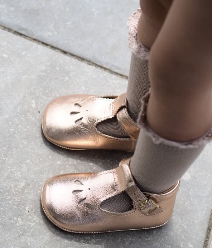 Scarpe classiche da neonato in pelle rosa metallizzata