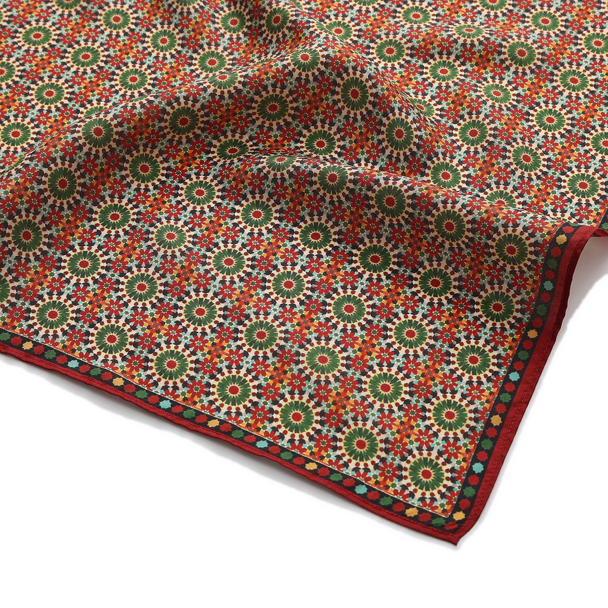 Red and Green Silk Square Scarf Zubaida
