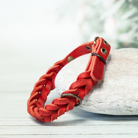Leather collar | Red | 4 sizes | Handcrafted