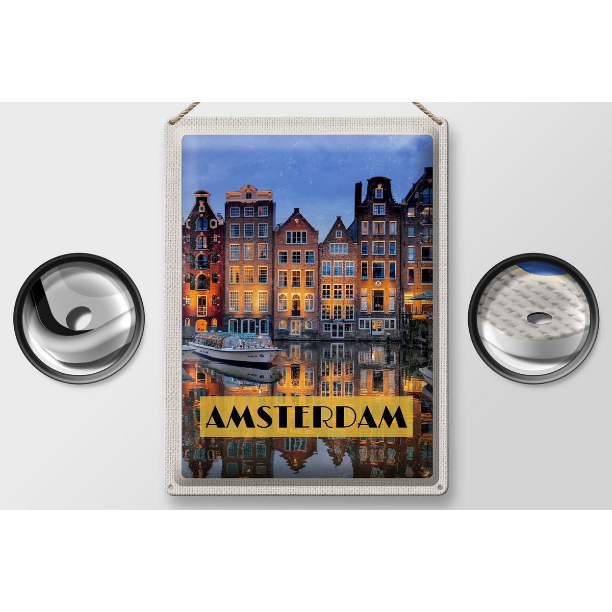 Tin sign travel 30x40cm Amsterdam at night travel destination