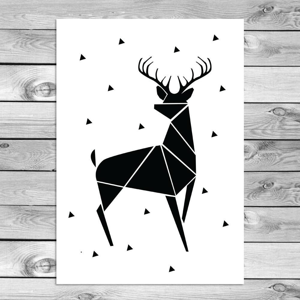 Rensdyr - Abstrakt - Juleplakat - Tekstplakat - Sort Hvid plakat