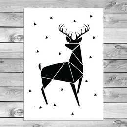 Rensdyr - Abstrakt - Juleplakat - Tekstplakat - Sort Hvid plakat