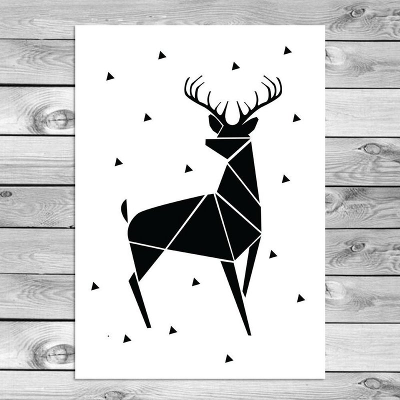 Rensdyr - Abstrakt - Juleplakat - Tekstplakat - Sort Hvid plakat
