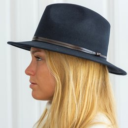 CHAPEAU FEUTRE - lien cuir, bord cousu