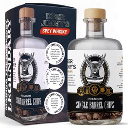 Aged gin barrel chips, made in Portugal, for creating your own aged gin. Includes oak barrel chips infused with botanicals for a unique flavor profile.