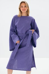 WHISPER — Vestido midi con mangas de kimono de lino lavado a la piedra