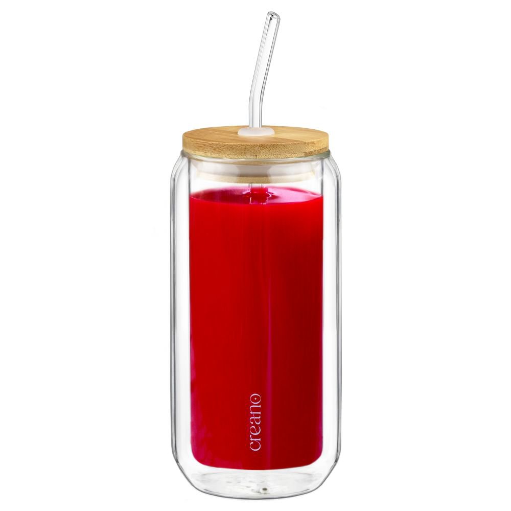 Creano Trinkglas 360ml Deckel Strohhalm 4er-Set