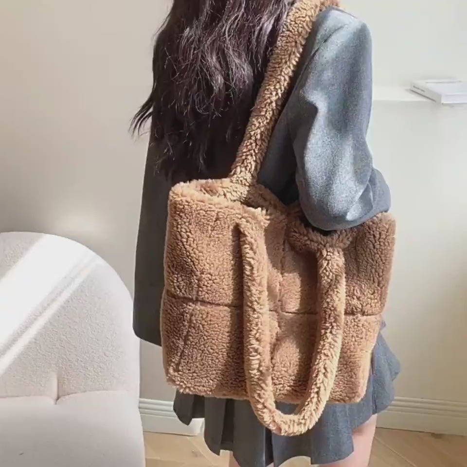Damen-Designer-Luxus-Plüschtasche, Wintermode, niedliche Tragetaschen, große Kapazität, tragbare Einzelschulter-Pelztaschen