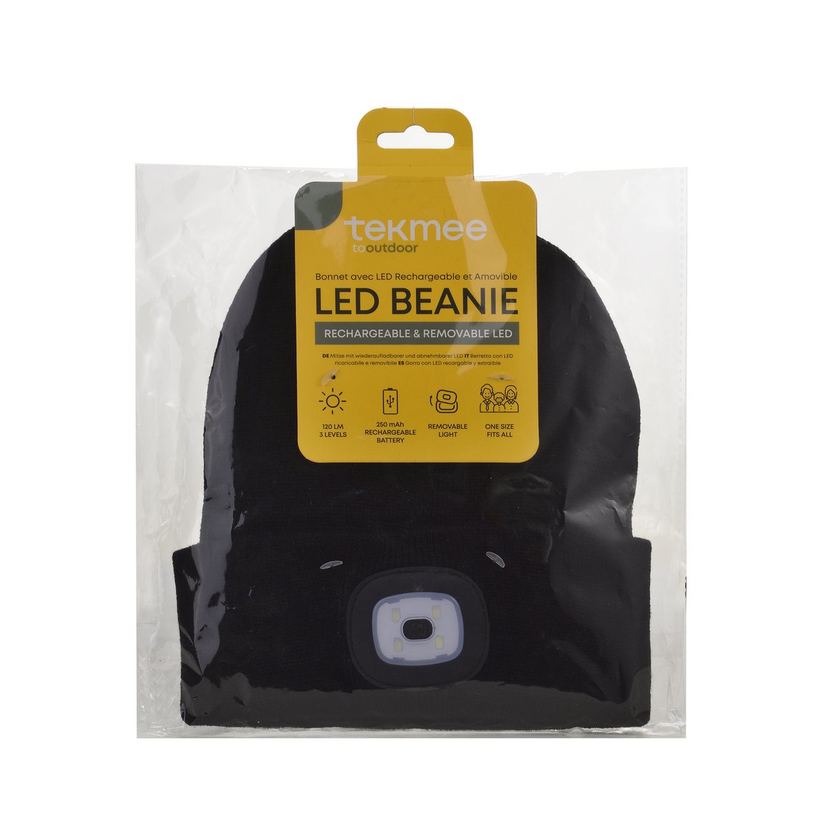 Bonnet avec LED Rechargeable et Amovible NOIR