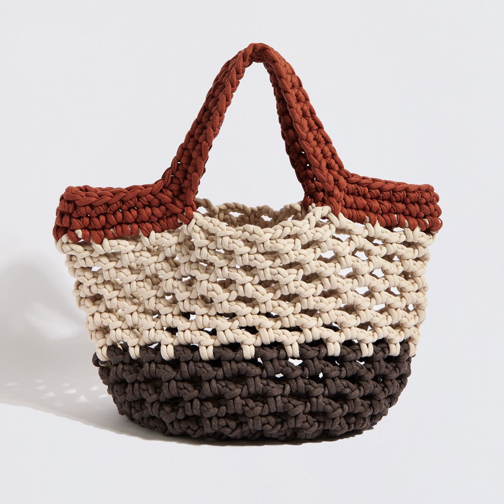 "Ingrid Grande" Crochet Beach Bag Terracotta + Creme + Mocha
