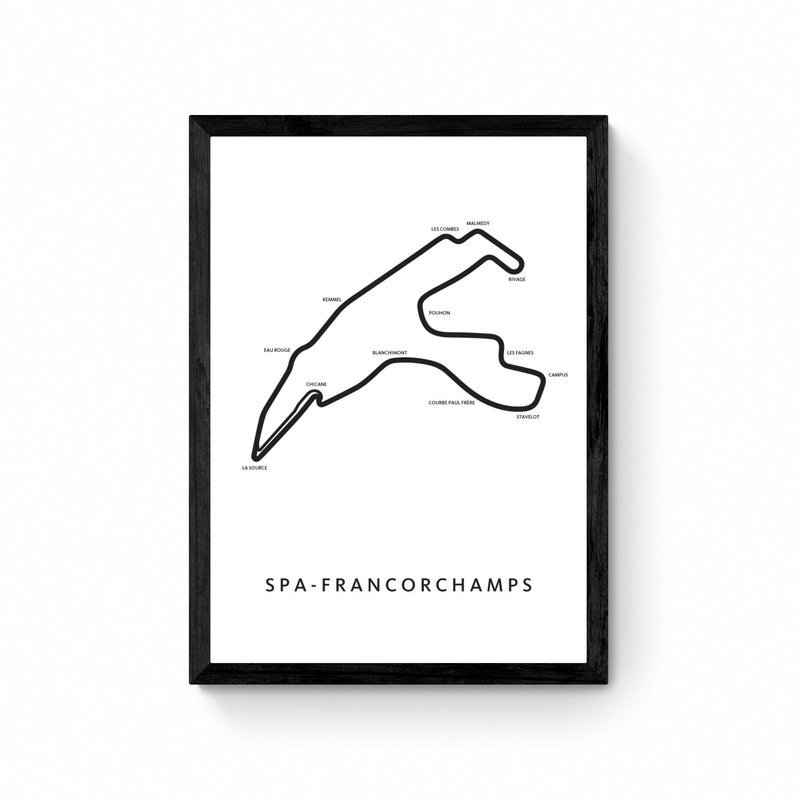 Spa Francorchamps - Plan du circuit - Blanc - Carte Poster