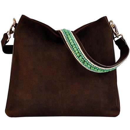 BOHO IBIZA BAG - Mint Ivory Schultergurt (70cm) + Wildledertasche (Kakao)
