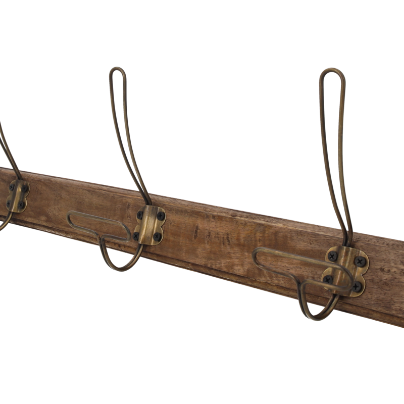 Iron and wooden hanger with 4 hooks 73 x 10 x 16 h cm