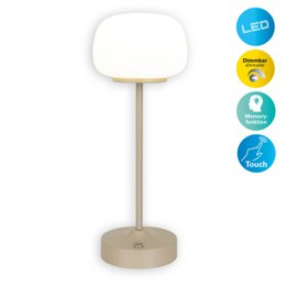 LED -batteri/ bordlampe "Pina" 30 cm høj, lavet af metal (beige) og glas (hvid), integrerede LED'er, varm hvidt