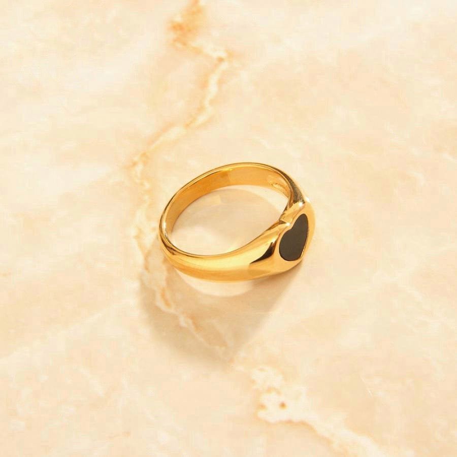 Perlmutt-Muschel & Onyx-Herz-Inlay-Ring