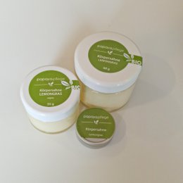 Lemongrass-scented vegan body cream, 35g. Moisturizing formula with natural ingredients.