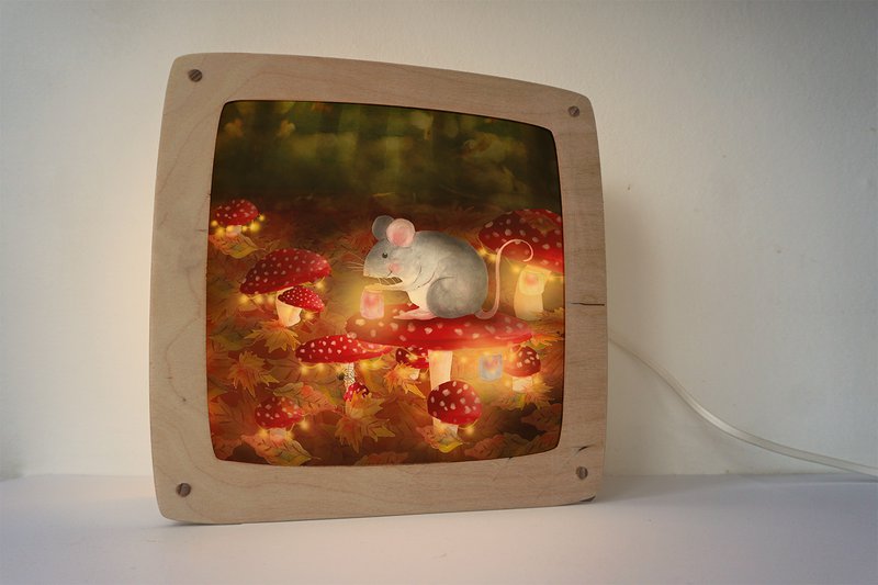 Picture mouse with mushrooms and lanterns