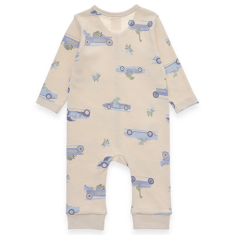 Baby pyjama 1 deel - dinosaurussen met klassieke auto's - beige